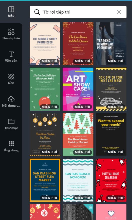 Tìm kiếm chủ đề tờ rơi phù hợp với nhu cầu trực tiếp trên Canva